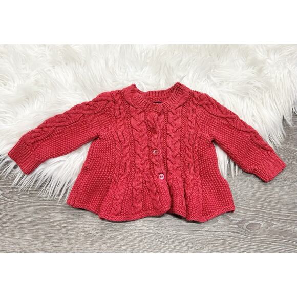 Baby Gap Baby Girl 3/6 month Red Chunky Knit Button Up Sweater‎ - Picture 1 of 3